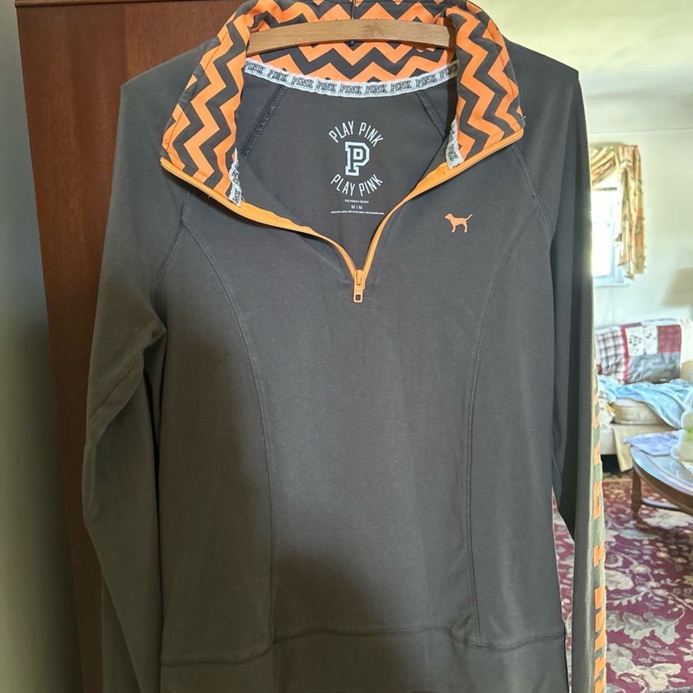 Victoria's Secret Gray and Orange Zip-Up Sweater